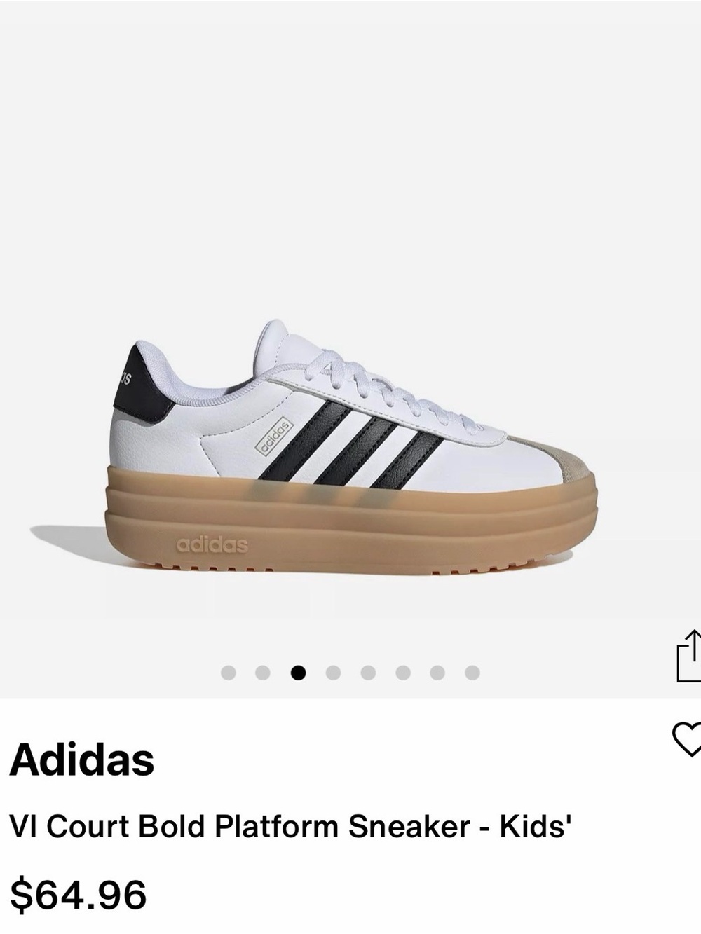 Kids Adidas V Court White and Black Platform Sneaker Size 5